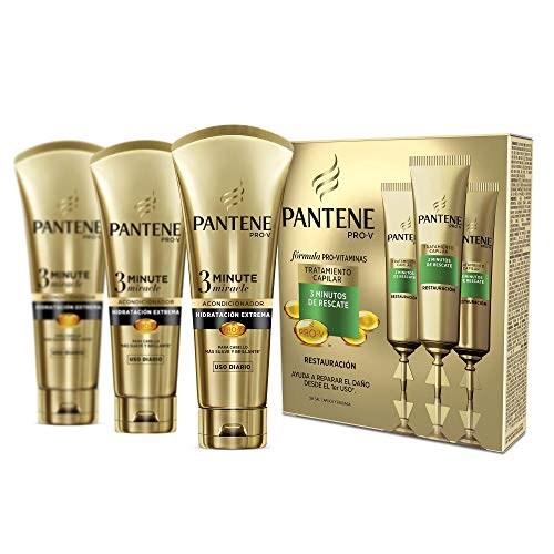 Pantene - Pack 3 Acondicionadores Hidratación Extrema 3 Minute Miracle 170 ml c/u + 1 Caja de Ampollas Capilares Restauración, 3 Unidades, 15 ml c/u (Pack de...