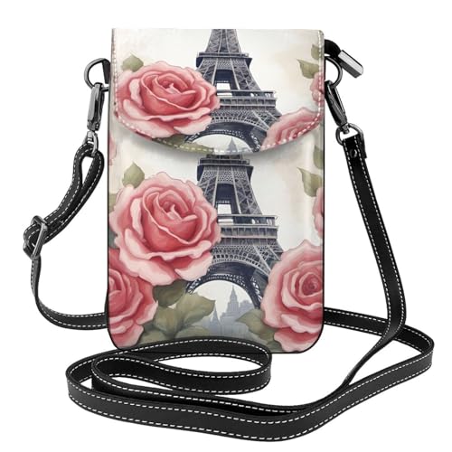 Petit sac en cuir tour Eiffel et rose imprimé fleur avec bandoulière réglable pour femme