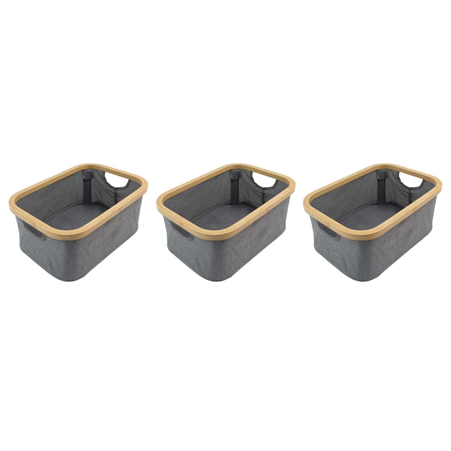 Jvl Grey Bambanio Foldable Bamboo Storage Basket, 26L, Set Of 3