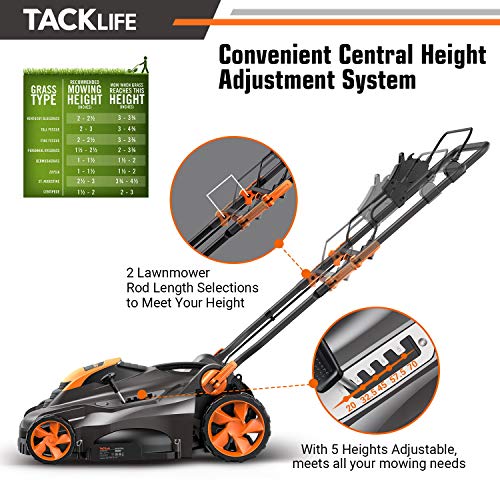 TACKLIFE Corded Electric Lawn Mower 13 Amp, 16 Inch Lawn Mower, 5 Cutting Heights, Vertical Storage, Tool-Free Assembly, Quick Folding