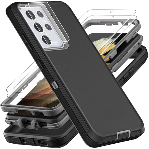 YKHJKLEC Funda para Samsung Galaxy S21 Ultra, grado militar, a prueba de golpes, caídas, polvo con 2 protectores de pantalla de TPU flexibles autorreparables y protector de lente de cámara