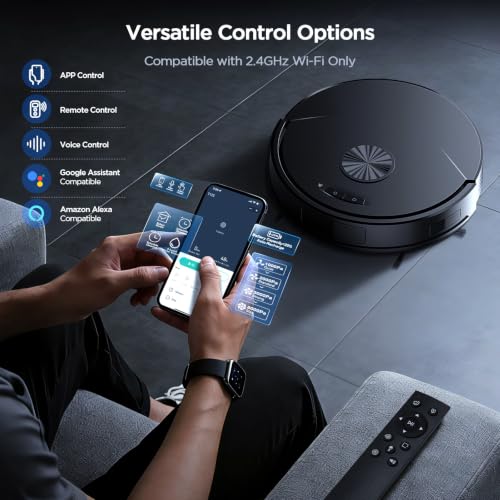 Image of Robot Vacuum and Mop Combo, 8000Pa Strong Suction 2 in 1 Vacuum Robot with Mopping, with Schedule, Wi-Fi /App /Remote, Self-Charging, Slim, Ideal for Hard Floor, Pet Hair, Low-Pile Carpet