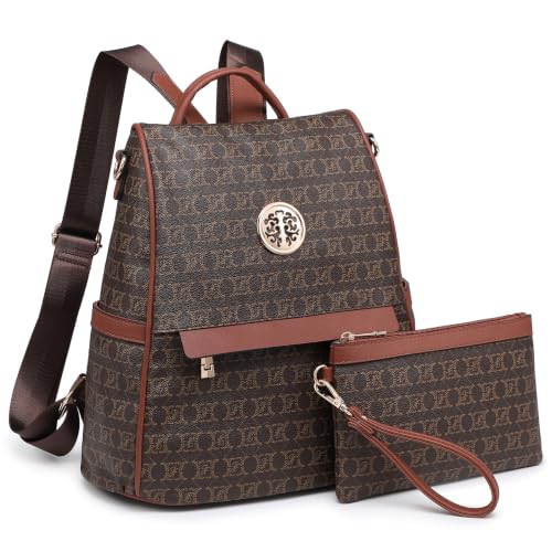 Image of MKP Women Fashion Backpack Purse Multi Pockets Signature Anti-Theft Rucksack Travel Ladies Shoulder Bag Handbag 2Pcs