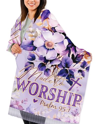 Bozidol Prayer Shawls and Wraps for Women, Made To Worship Psalm 95:1 Bible Verse Blanket Scarf, Inspirational Scripture Christian Gifts for Birthday Christmas Mother's Day