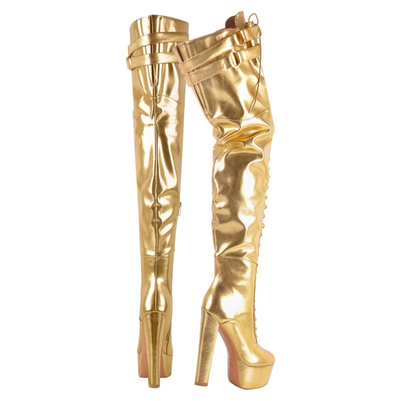 Richealnana Women's Over The Knee High Platform Thigh High Boots Lace-Up Chunky Heels Fashion2