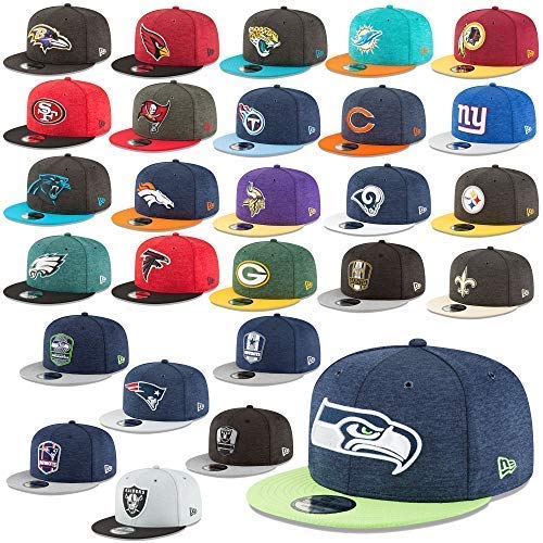 New Era 9Fifty Gorra Snapback NFL Sideline 18/19 Gorra Seattle Seahawks Raiders Patriots y más en el Bundle con UD Pañuelo - Delfines de Miami #2901, M-L
