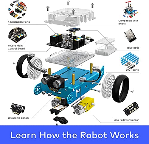 Makeblock mBot Juguete Stem, Robot Programable Niños, Robot Educativo Juguete Controlados a Distancia con Función Detecte Obstáculos SIGA una Línea Codificación para Niños, Set de Robótica - Azul