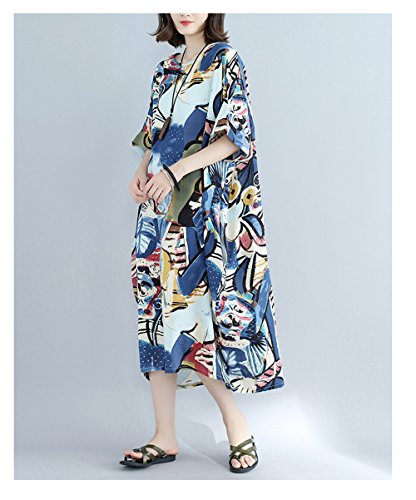 YESNO Women Long Maxi Baggy Dress Casual Plus Size Cover up Lagenlook 'Pop Art' Oil Painting Like/Pocket (One Size (US12-22), F01