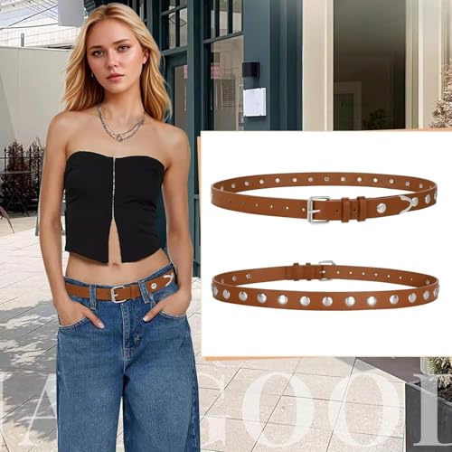 Studded Punk Style Belt - Fashion Leather Belt with Metal Studs for Jeans & Dress Pants3
