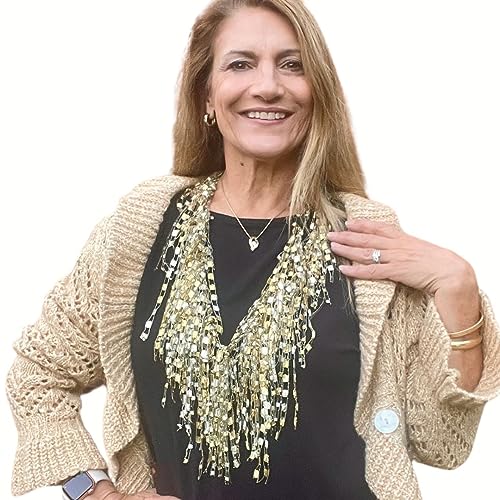 Gold Scarf for Women Dressy - Lightweight Scarf for Women Summer - Light Infinity Scarves - Sparkle Scarfs for Evening Party New Years - Scarfs Gift for Christmas