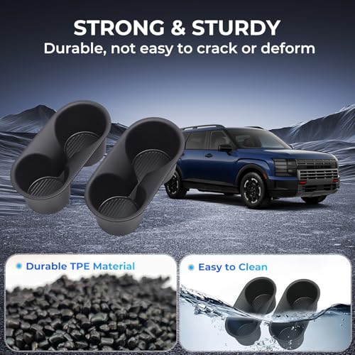 Image of Third Row Cup Holder Inserts for Hyundai Palisade, Center Console Interior Accessories TPE Car Cup Holders Covers Protector for 2026 Palisade, Black