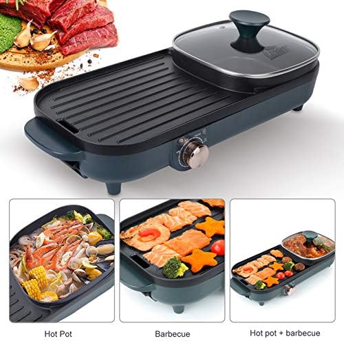Uten Portable Electric Grill, Electric Barbecue Grill Indoor Hot Pot Chafing Dish, Large Capacity Household Electric Cooker with Temperature Adjustments for Kitchen Dinner Party