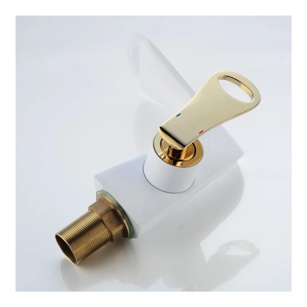 Basin Faucet Waterfall Faucet Waterfall Faucet Single Handle Deck Vanity Sink Mixer Water Taps XT838(White with Gold)