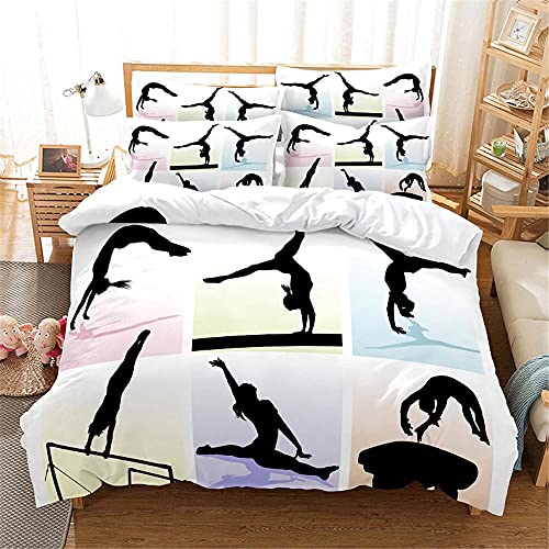 GYDGS Housse de Couette 200x200 cm Gymnastique Blanche Parure de Lit 2 Personnes avec 1 Housse de Couette et 2 taie d'oreiller 65 x65 cm pour Adulte Enfant Cover