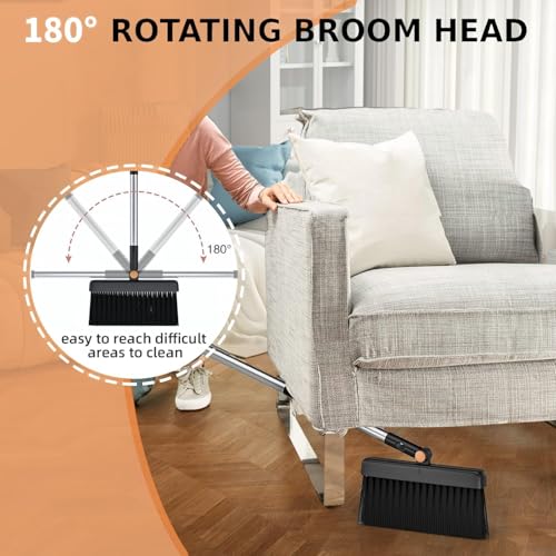 Image of Broom and Dustpan Set, Cleaning Supplies Broom and Dustpan Set for Home, Long Stainless Steel Handle Brooms with Upright Dustpan Combo Set for Home Office Kitchen Lobby Floor Cleaning