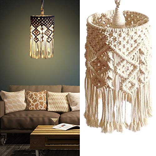 Ridecle Abat-Jour en macramé, Boho Plafond Suspendu, Couvercle de lumière, Abat-Jour Suspendu décoratif avec Gland pour Chambre Salon décor à la Maison (sans lumière)