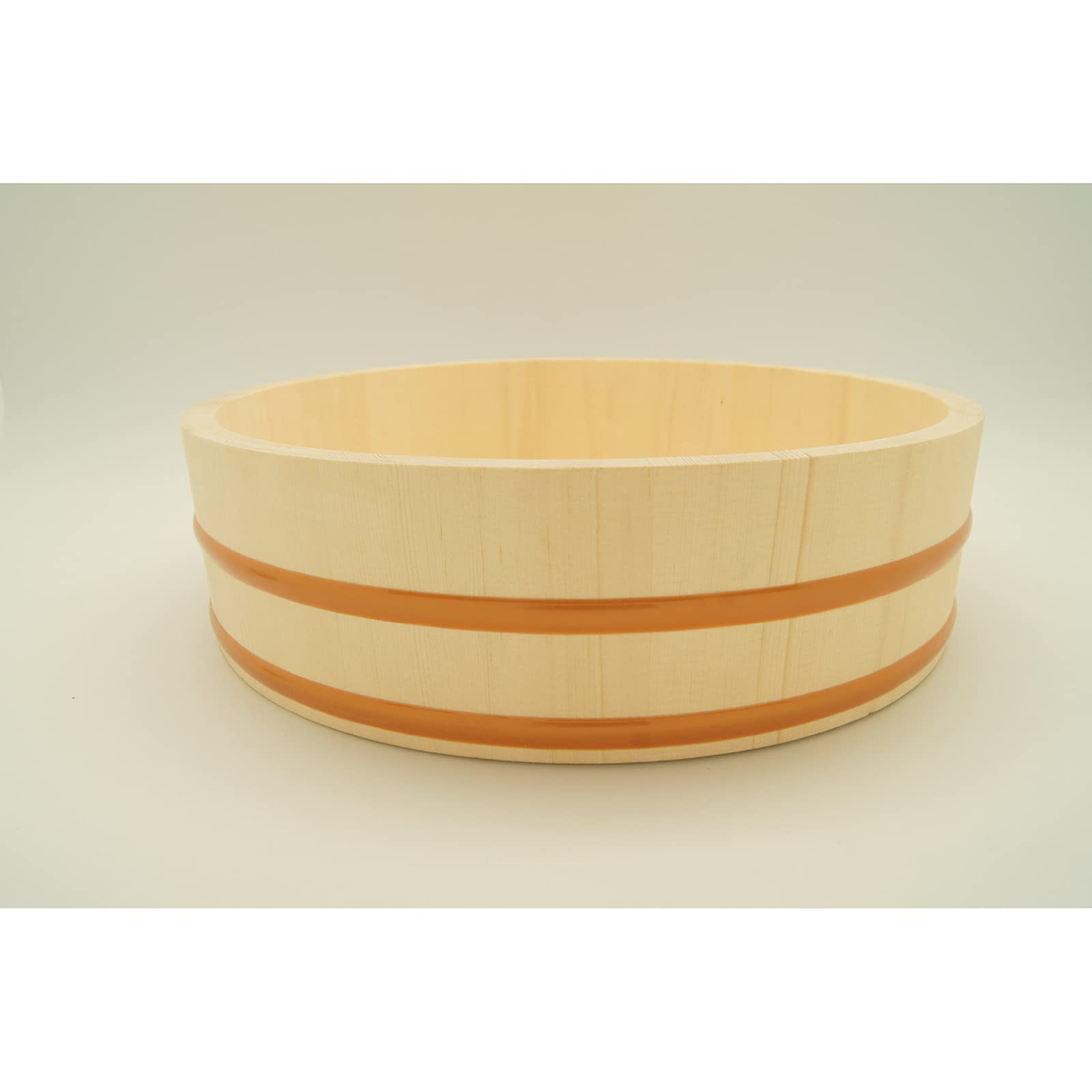Große WoodenSushi Oke Reis-Rührschüssel mit Kupferbändern, 52 cm, perfekt für Sushi-Restaurants und Hobbyköche