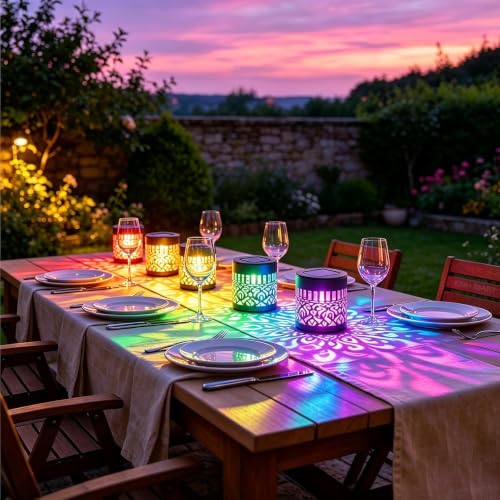 Image of Solar Mandala Lights Outdoor Wall, 7 Color Changing Solar Projector Light, Waterproof Metal Decorative Light for Garden Fence Patio (3)