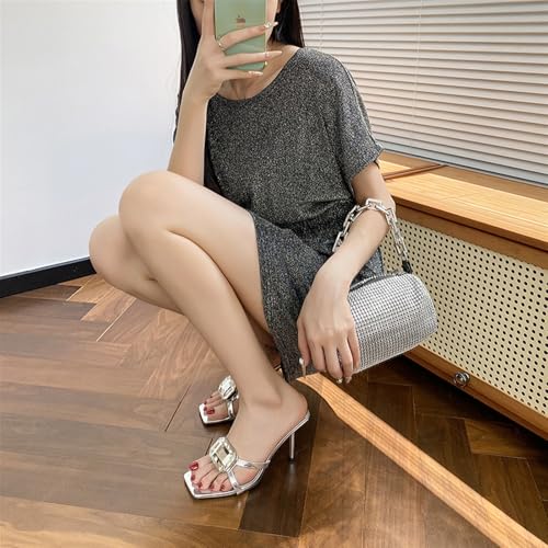 Women's Square Toe Two Strap Slingback Slip Open Toe Block Heels Sandals Slip On Shoes3