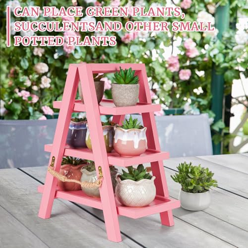 Image of Flenpptly Wooden Cupcake Stand, 3 Tier Cupcake Display Stand for Dessert Display, Dessert Stands with Serving Tray and Foldable Stand for Party, Birthday, Wedding, Events, Baby Shower (Pink)