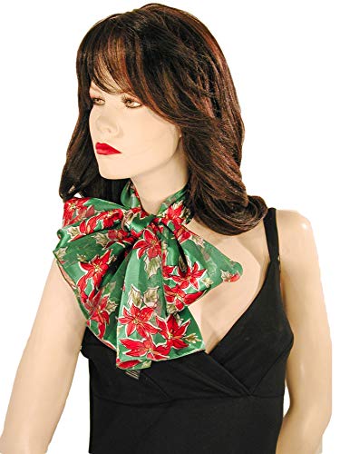 Green Poinsettia Christmas Scarf - W498GR3