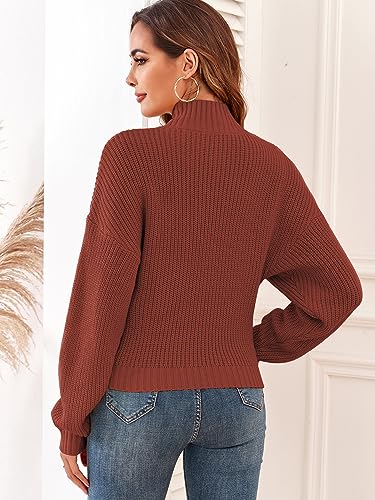 Image of ZAFUL Women's Cropped Turtleneck Sweater Lantern Sleeve Ribbed Knit Pullover Sweater Jumper