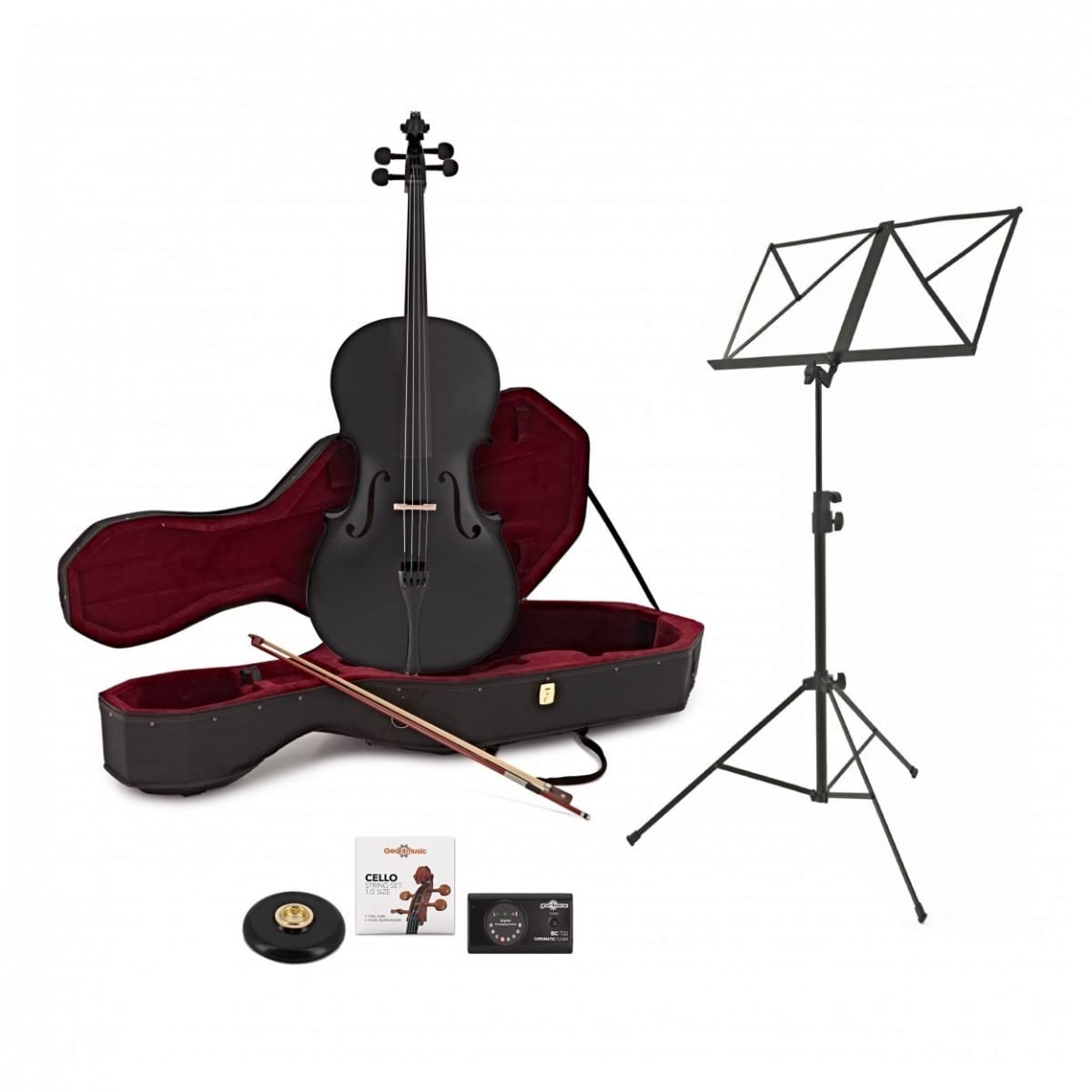 Gear4music Strumento per violoncello 1/2 misura per principianti Nero