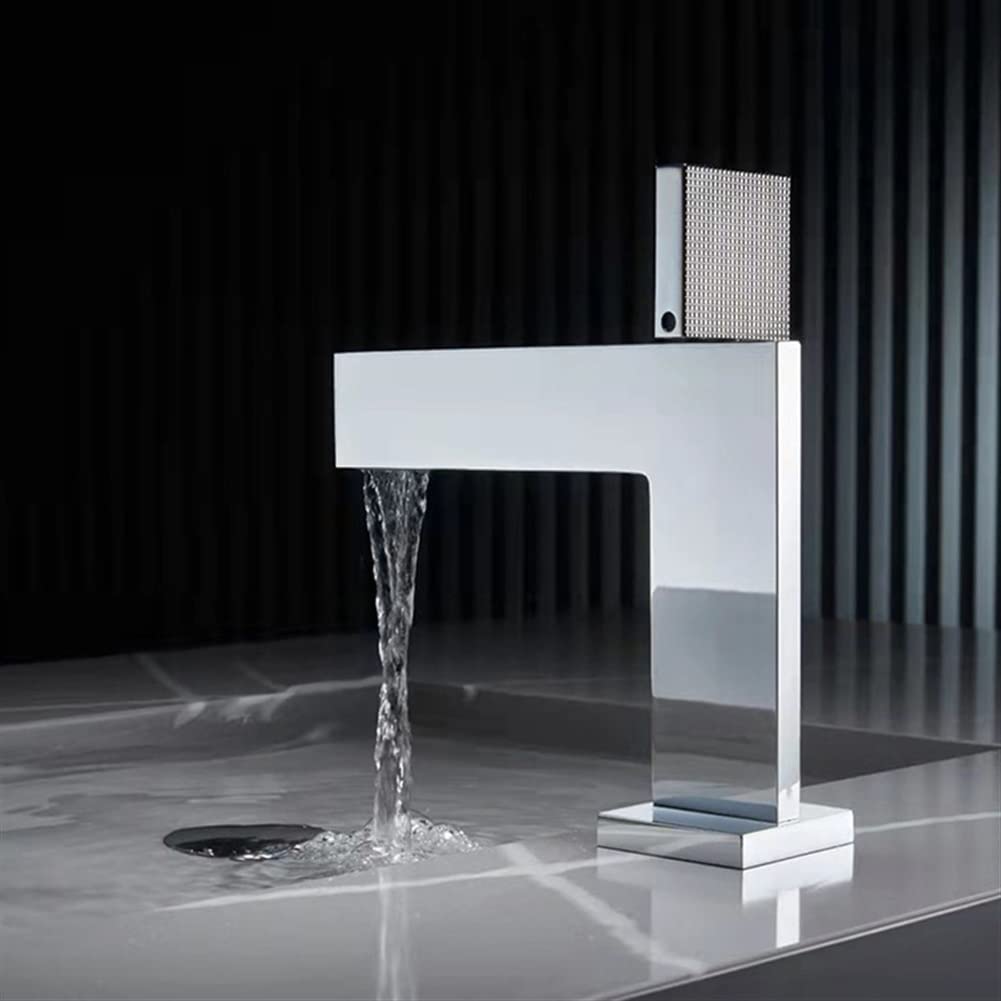 WIQUYBML Kitchen Sink Mixer Taps Waterfall Bathroom Faucets, Brushed Basin Faucet, Cold and Hot Water Mixer, Taps, Deck Mounted Washbasin Faucets for Balcony Laundry, Chrome