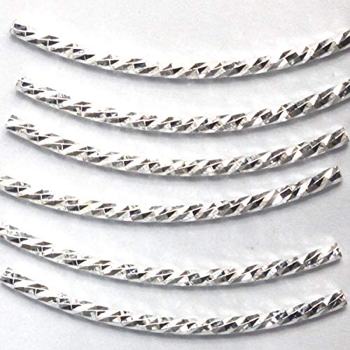 Tacool 10pcs Genuine Sterling Silver Sleek Curved Tube Beads for Jewelry Making (Silver, Shinny 1.5x30mm)