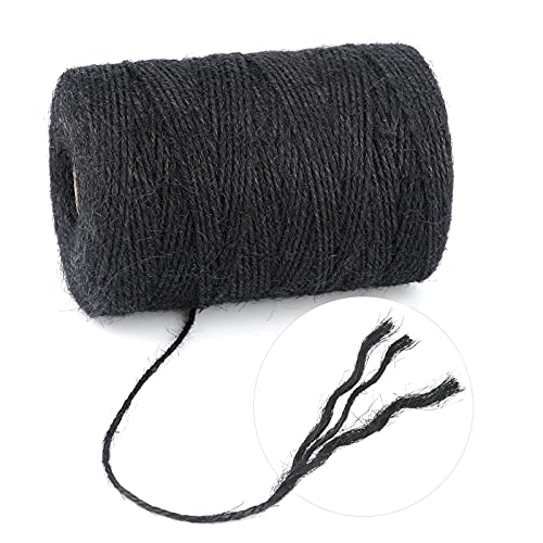Image of KINGLAKE Natural Jute Twine - 656 Feet, Arts & Crafts, Christmas, Durable Packing String, Black