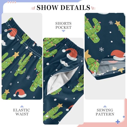 ZZXXB Merry Christmas Cacti Boys Long Pants Soft Trousers Elastic Waist Kids Lounge Bottoms with Pockets S-XL4