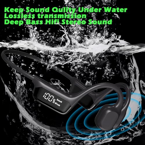 Image of AYI True Bone Conduction Swimming Headphones with Bluetooth 5.4 & MP3 Player Mode 32GB Built-in Memory IPX8 Waterproof Screen Display Pain-Free Open-Ear Earphone for Sport and Work-Black
