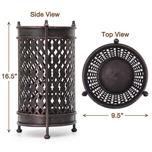 Dualplex Super Quality Umbrella Stand Umbrella Holder Antique Look Metal Entry Hallway Décor Round Style w/Removable Drip Tray Home Office Rack Umbrellas Canes Walking Sticks Gift Idea 16" Tall