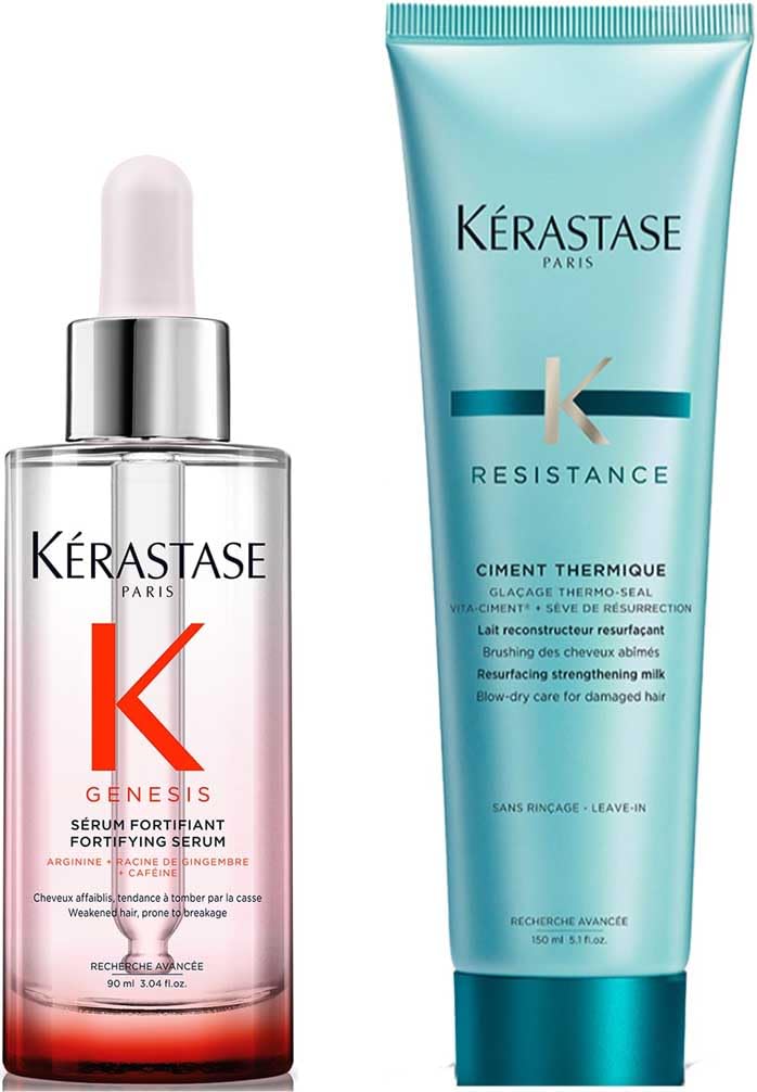 Kérastase Résistance Force Architecte, Rutina Reconstructora con Protector Térmico Ciment Thermique y Sérum Anti-Caída Anti-Chute Fortifiant Genesis, Para Pelo Débil y Dañado, 150 ml + 90 ml