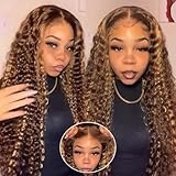 26inch Wear and Go Glueless Deep Wave 4/27 Highlight HD Transparent Lace Front Wigs Human Hair Wet and Wavy Curly Lace Frontal Wigs Pre Plucked with Baby Hair 200% Density -  Jenniferita