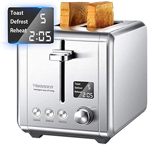 Willsence Tostadoras Pan 2 Rebanadas con Pantalla LCD y 9 Niveles de Tostado, Tostadora de Acero Inoxidable con Ranuras Extra Anchas, Función Descongelación y Recalentar, 920W