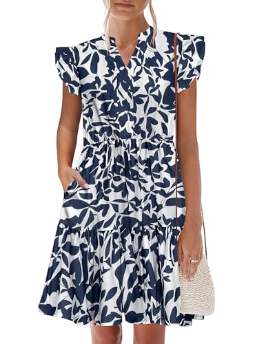 Image of HOTOUCH Women Printed Dress for Summer Short Ruffle Sleeve Dress Tiered Mini Dress with Pockets