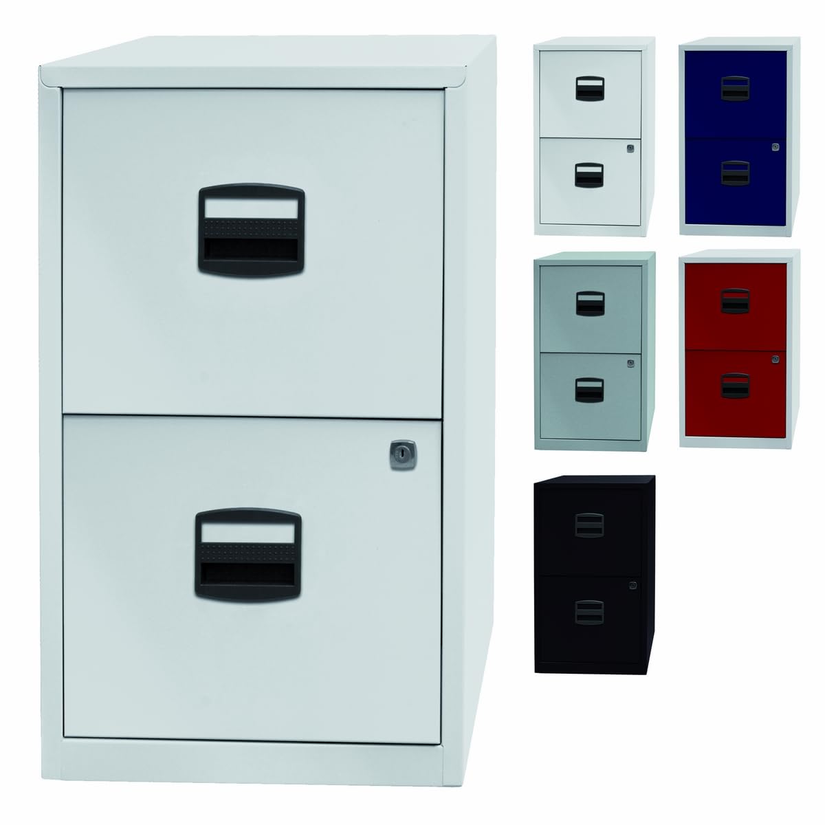 Bisley Home Hängeregistraturschrank mit Schloss aus Stahlblech, 2 Schubladen, einbahnig - Hängeregisterschrank abschließbar, Hängeregistratur für Hängemappen & Hängeordner - Farbe: Silber