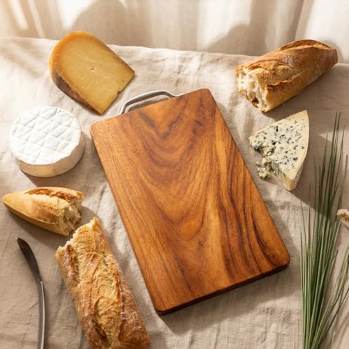 Image of Wooden Chopping Board for Kitchen, Acacia Wood Cutting Board, Solid Single Piece Wood, Heavy Duty for Vegetable, Meat & Fruit Cutting, Knife Friendly Natural Wood Kitchen Board (30x20x1.8 cm)