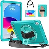肩掛け iPad 10 /iPad 11 ケース 360度 回転 ハンドベルト 2025 iPad 第11世代/ 第10世代ケース 11インチ 10.9インチ タブレット カバー 縦置き 横置き スタンド ショルダーストラップ付き 頑丈 斜め掛け ペン収納 耐衝撃 TPU+PC 半透明カバー, 薄ブルー