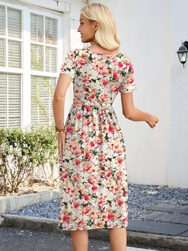 Image of Heymoments Women's Casual Short Sleeve Midi Dress Crewneck A Line Tiered Flowy Loose Travel Long Dresses with Pockets