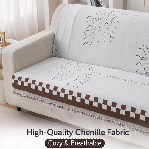 Image of HOKIPO Serene Abode Sofa Cover 3 Seater, 180x175 cm, Brown Dot Burst