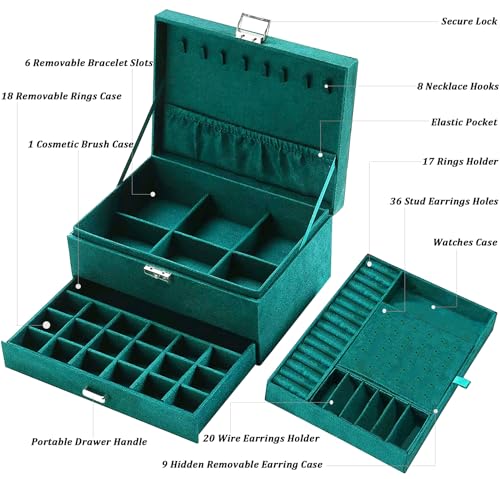 Qbestry Jewelry Boxes For Women Green Velvet Jewelry Organizer With Lock,Teen Jewelry Organizers And Storage Earring And Necklace Holder Organizer Box Womens Jewelry Box For Necklaces Earrings Rings Bracelets thumb #6