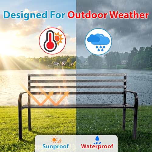 Image of BRISHI 2 Seater Metal Garden Bench & Center Table for Indoor & Outdoor Park /Patio /Living Room /Terrace /Balcony (Black)
