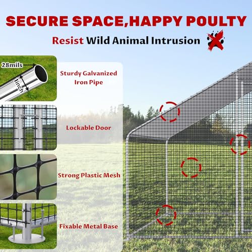 Image of CHIKENCOOP Large Metal Chicken Coop for 6-10 Chickens with Polypropylene Mesh, Waterproof & Anti-UV Cover Premium Walk-in Poultry Enclosure for Outdoor Farm Use (9.8'Lx6.5'Wx6.5'H)