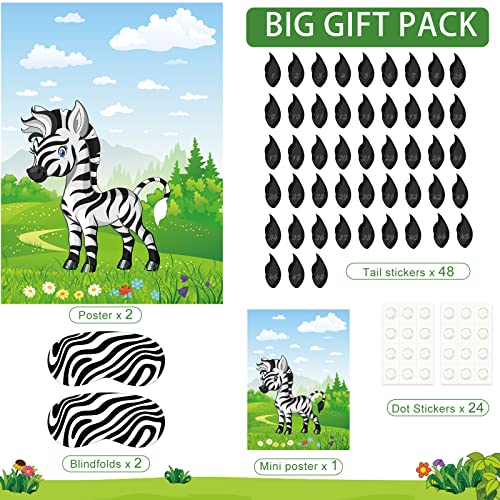 Astaron 2 Sets Pin The Tail On The Zebra Jungle Animal Party Game Zoo-Themed Birthday Party Supplies 2 Posters 21"X 28" With 48Pcs Tail Stickers Kids Wall Home Decor #TOP1