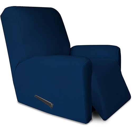 PureFit Super Stretch Chair Sofa Slipcover with Pocket – Spandex Non Slip Soft Couch Sofa Cover, Washable Furniture Protector with Elastic Bottom for Kids, Pets （Recliner, Navy）