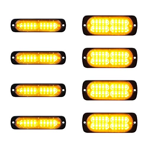 8pcs (4x10-LED+4x20-LED) Amber Ultra Thin Super Bright Emergency Warning Hazard Construction Flash Strobe Lights