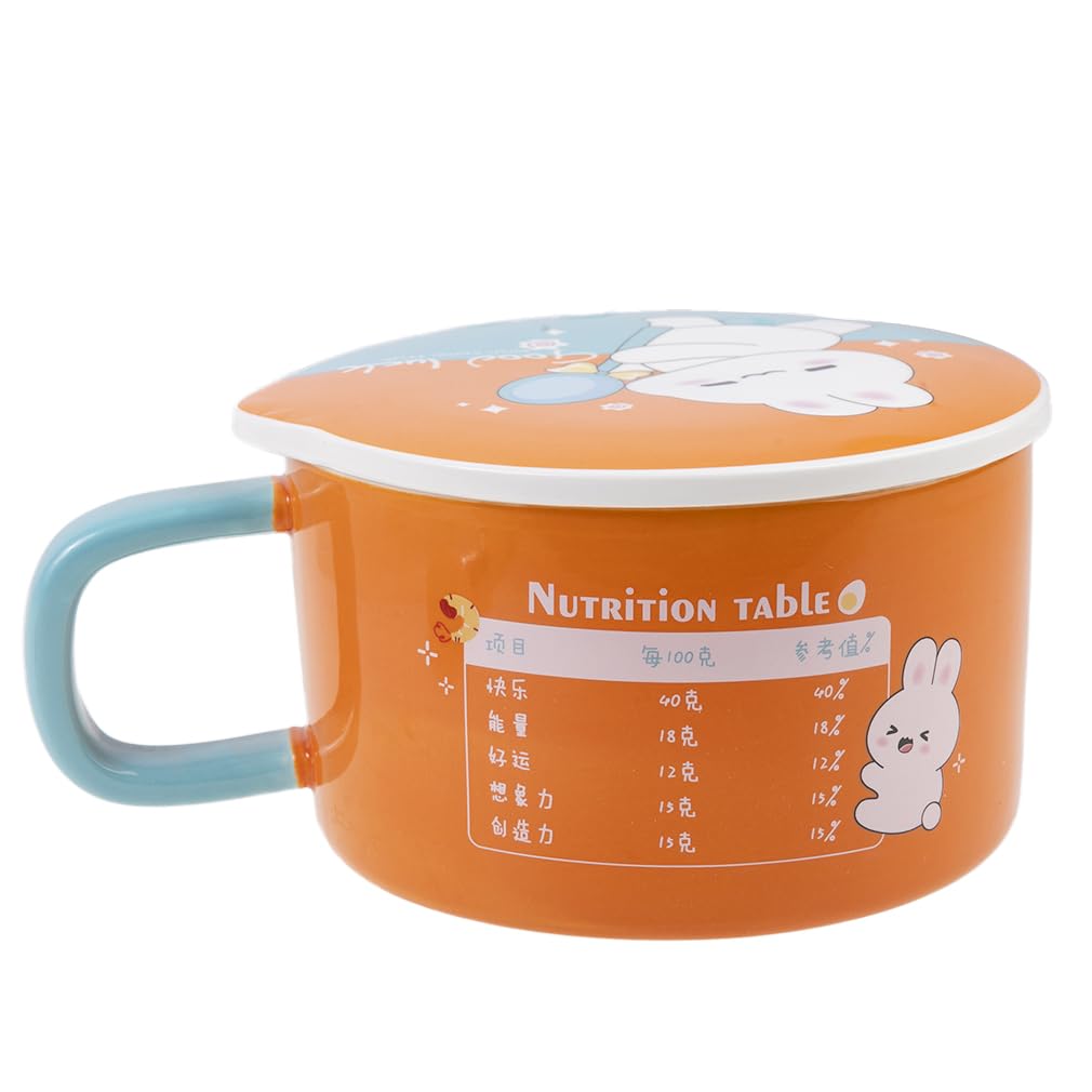 lachineuse - Ciotola per spaghetti istantanei - Ciotola per Ramen asiatica - Porcellana - Motivo coniglio - 1000 ml - Con coperchio e posate - Colazione, Zuppa, Riso - Idea regalo Asia Giappone Cina -