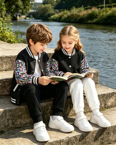 Image of Cromoncent Kids Varsity Baseball Jacket Colorblock Bomber Coat Unisex Boys Girls School Outwear, 18 Months - 14 Years